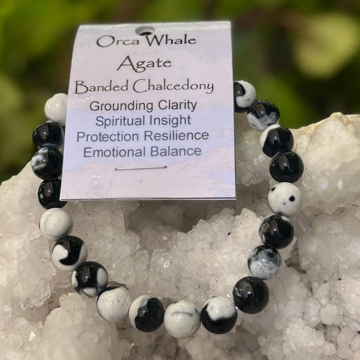 Bracelet Orca Whale Agate 8mm Beads