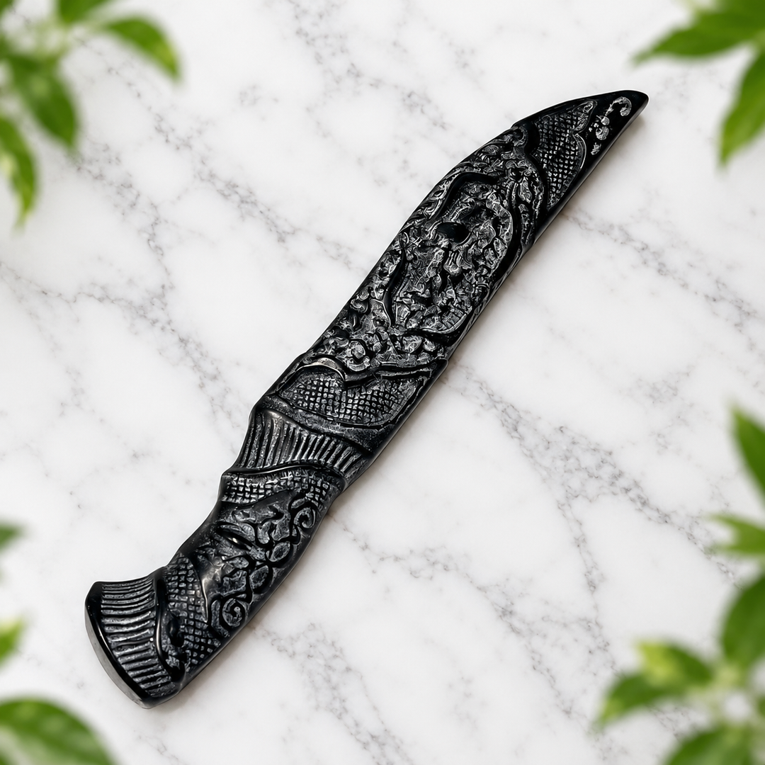 Athame Black Obsidian Carved 14 cm
