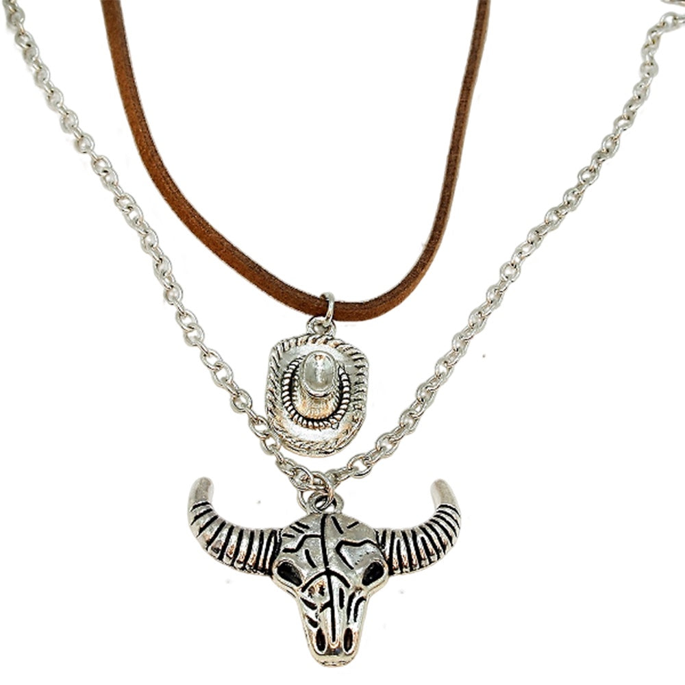 Necklace Bulls Head and Cowboy Hat Choker Set