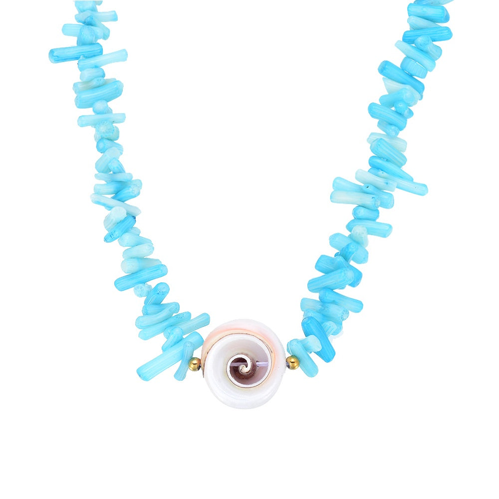 Necklace Blue Coral Chip and Shell Choker