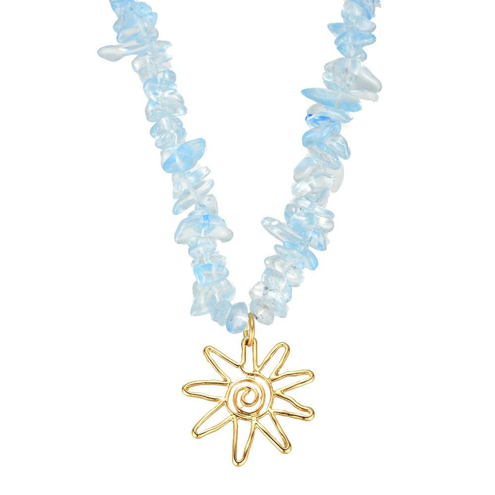 Necklace Blue Aura Chip with Gold Sun