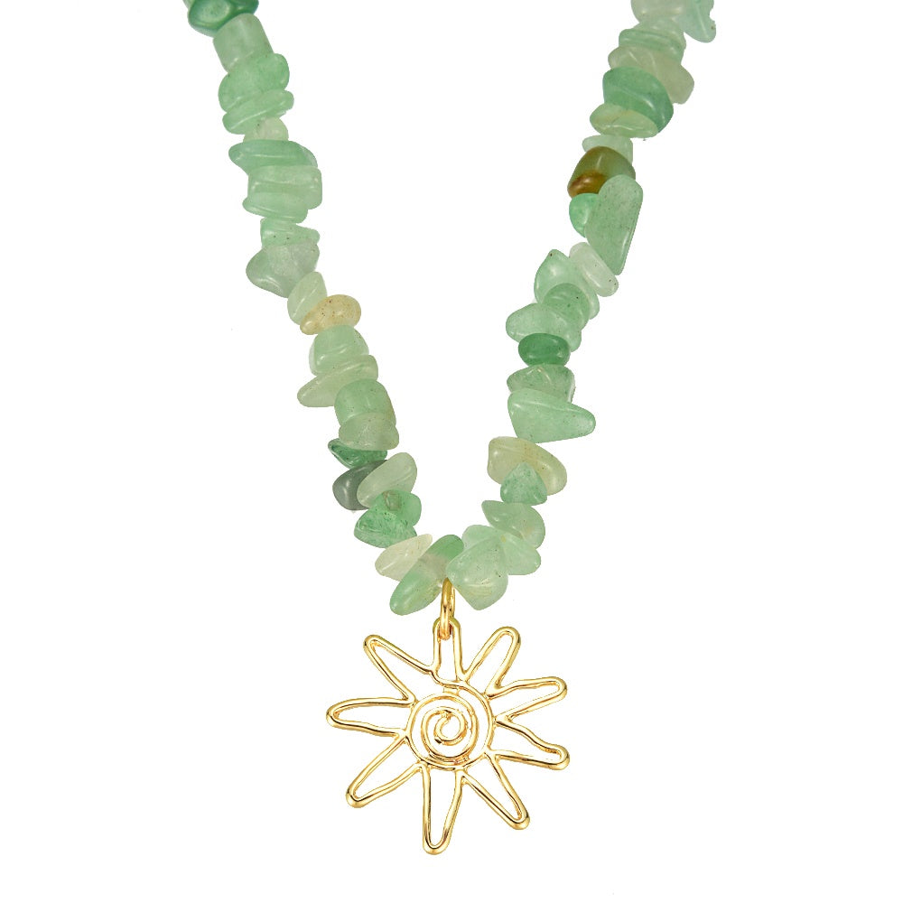 Necklace Green Aventurine Chip with Gold Sun