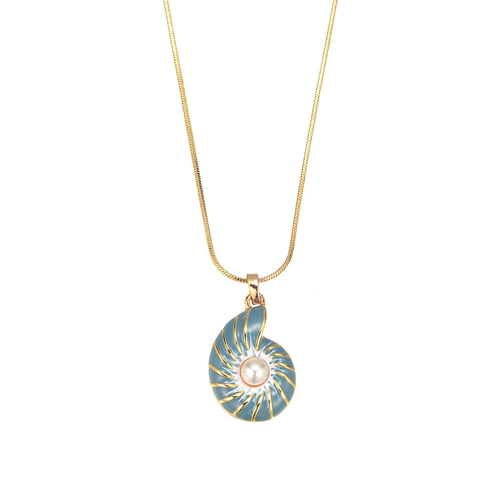 Necklace Shell Aqua and Gold Swirl