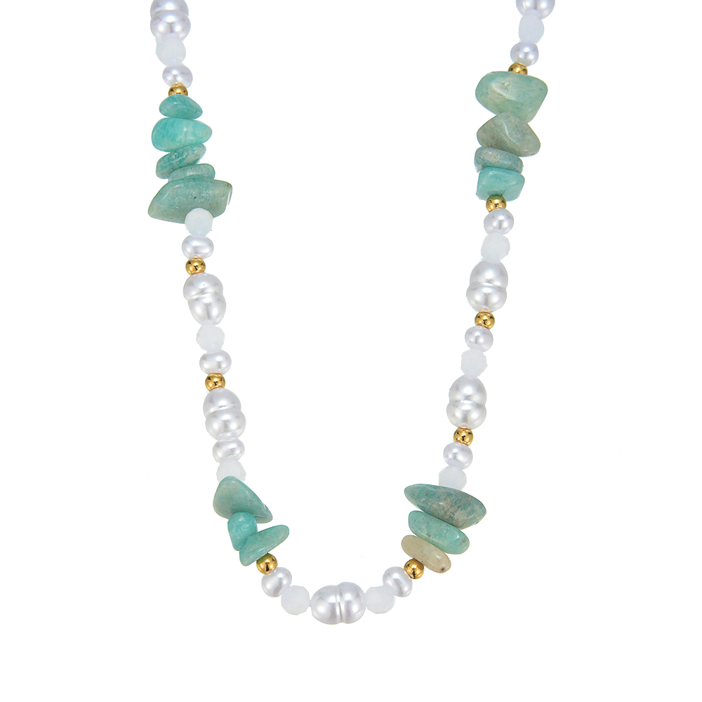 Necklace Amazonite Chip with Pearl Beads