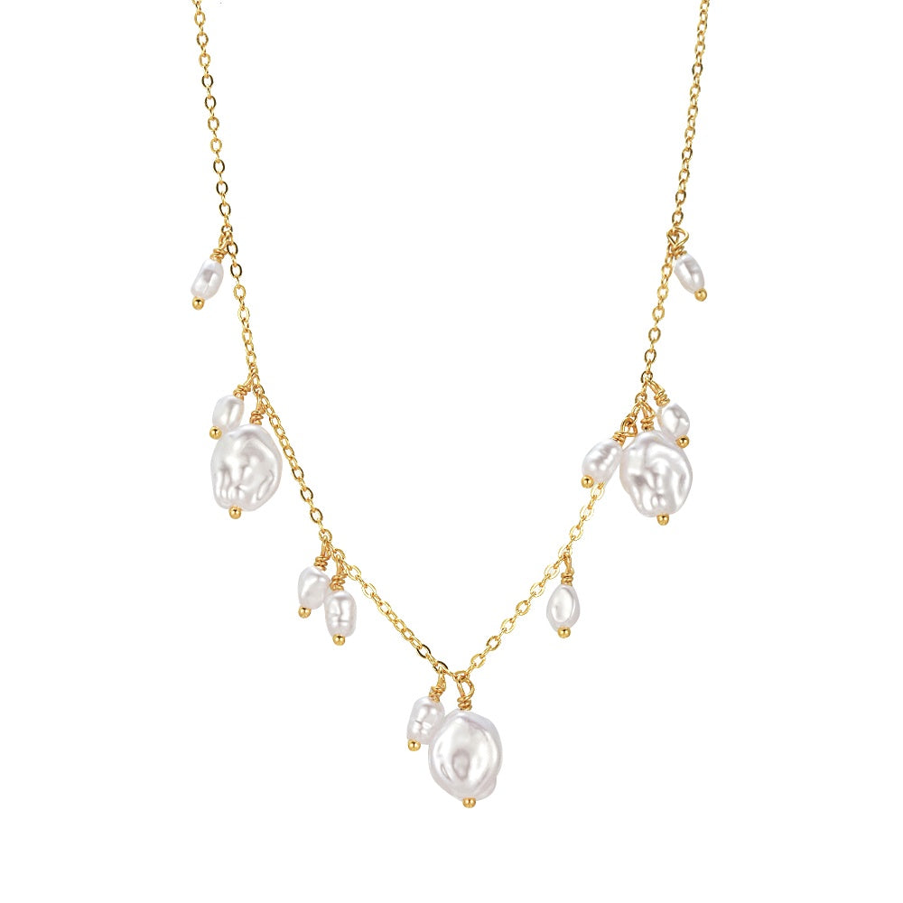Necklace Pearl Dangly Gold