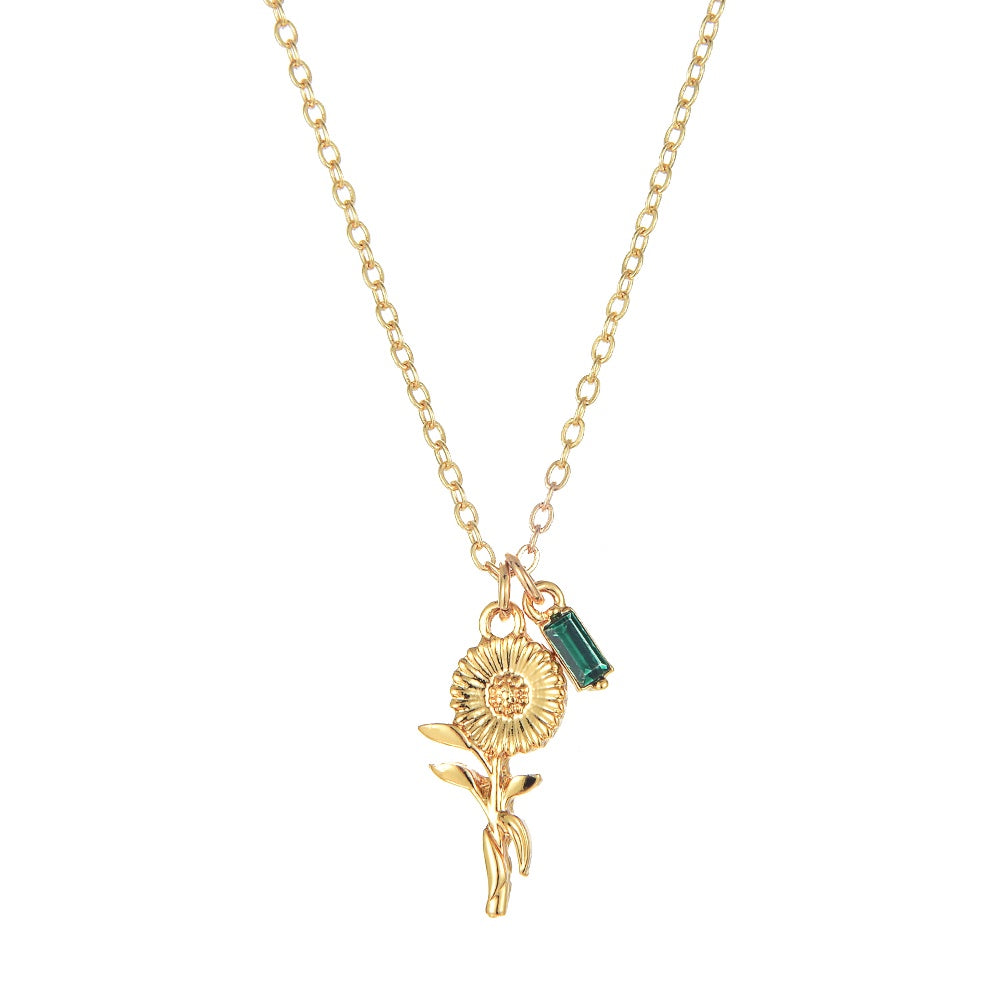 Necklace Sunflower with Green Gem Gold