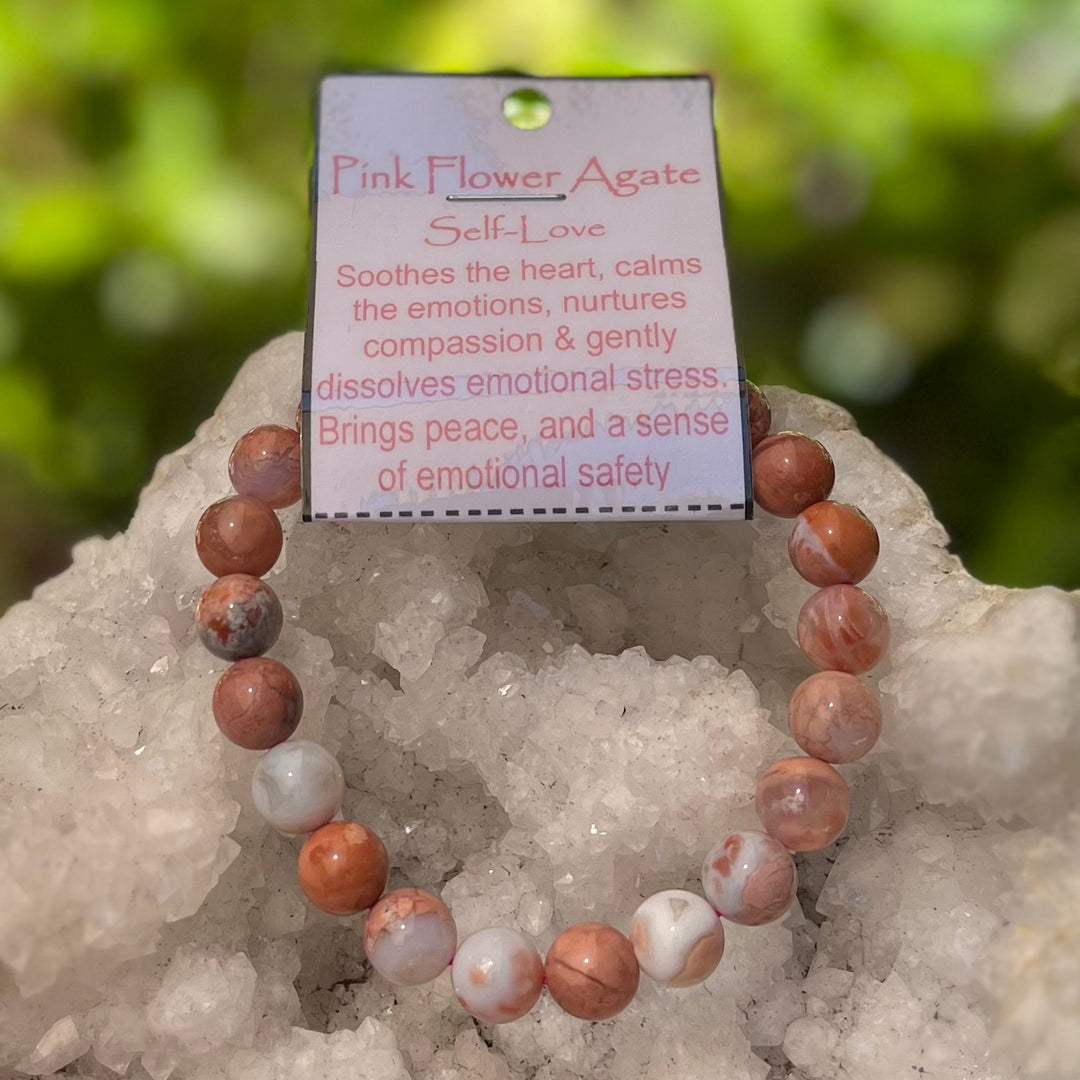 Bracelet Pink Flower Agate 8mm Beads