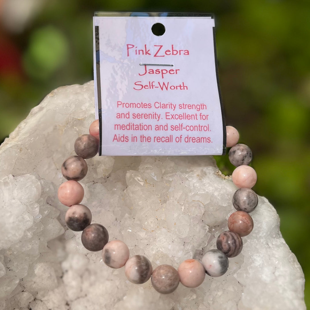 Bracelet Pink Zebra Jasper Beads 8mm