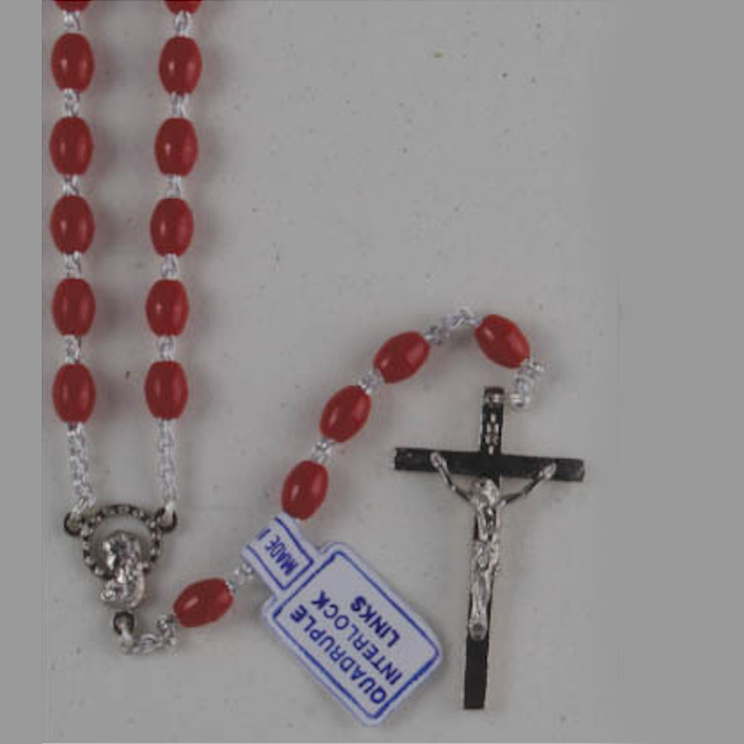 Rosary Beads Red with Jesus on Cross