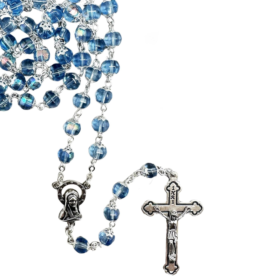 Rosary Crystal Cross Blue 7mm