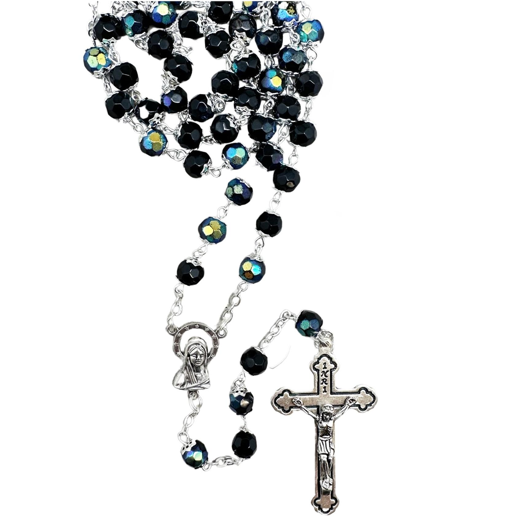Rosary Crystal Cross Black 7mm