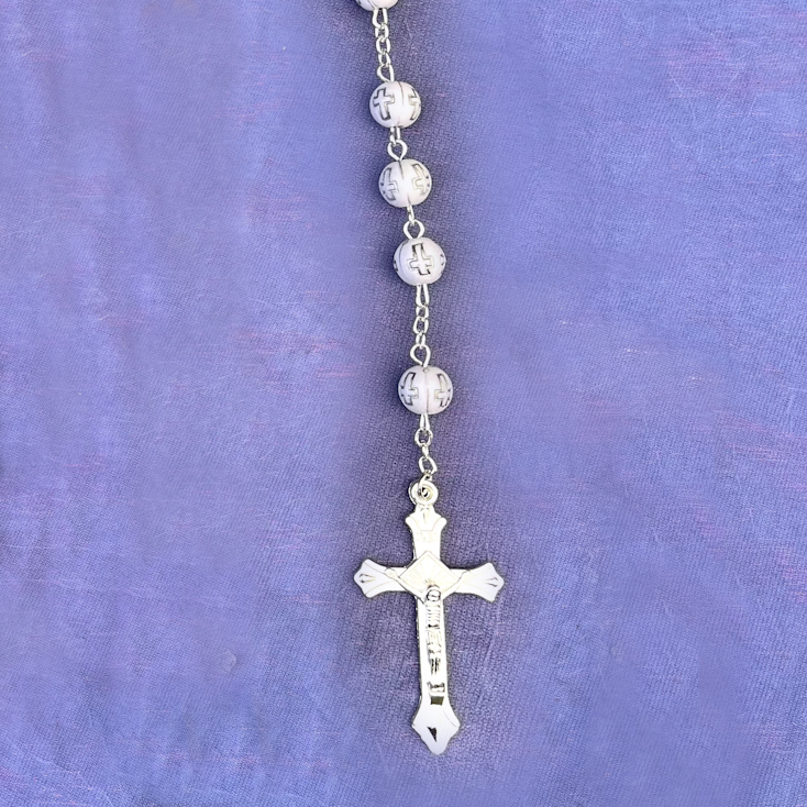 Rosary Cross White Beads