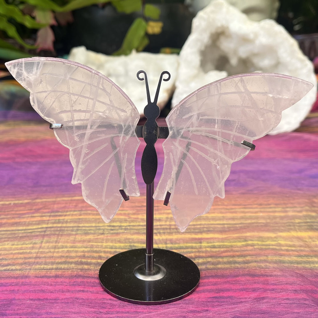 Butterfly Wings Rose Quartz on Stand 9.5 cm