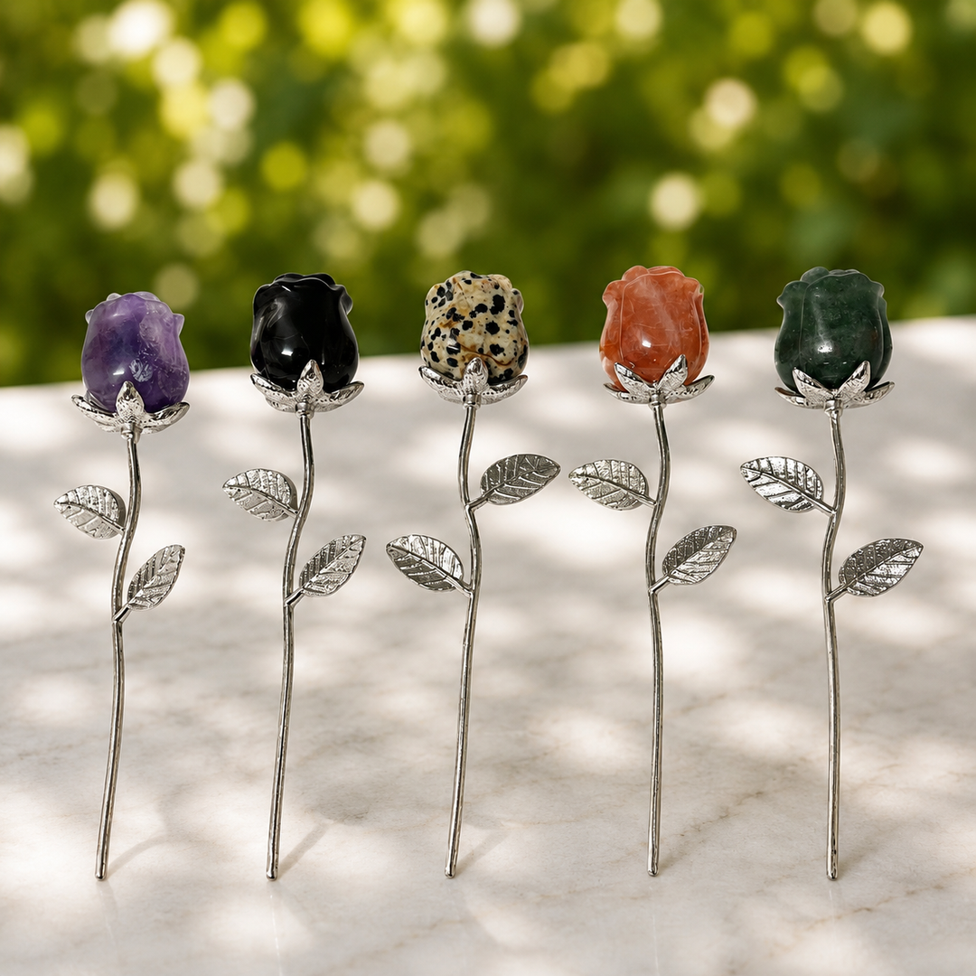 Rose Bud on Stem Crystal Carving