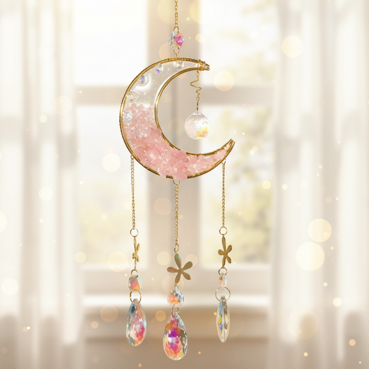 Suncatcher Rose Quartz Half Moon Hanging 45 cm