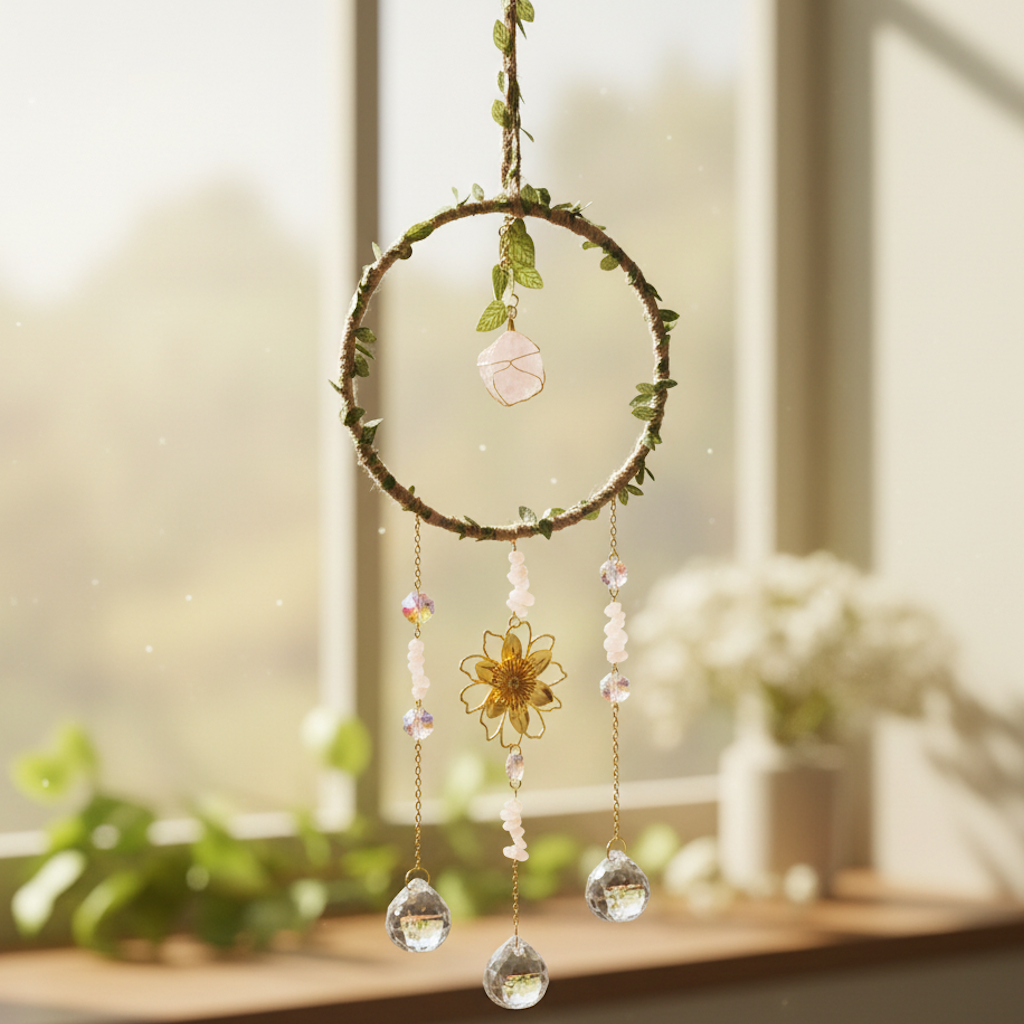 Suncatcher Rose Quartz Leaf Wrap 54 cm