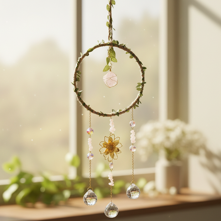 Suncatcher Rose Quartz Leaf Wrap 54 cm