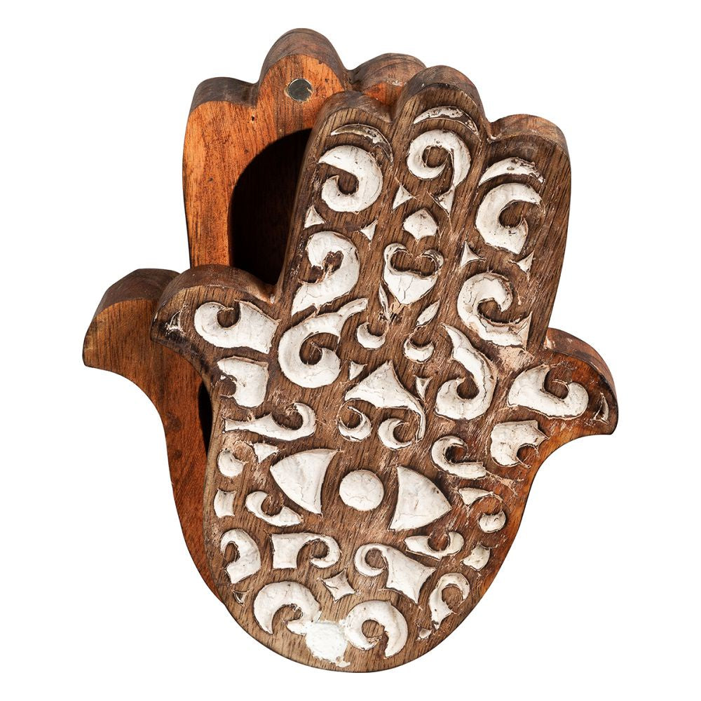 Box Wooden Hamsa Hand 15 cm