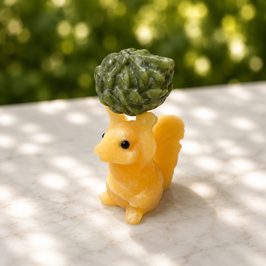 Squirrel Calcite Crystal Carving