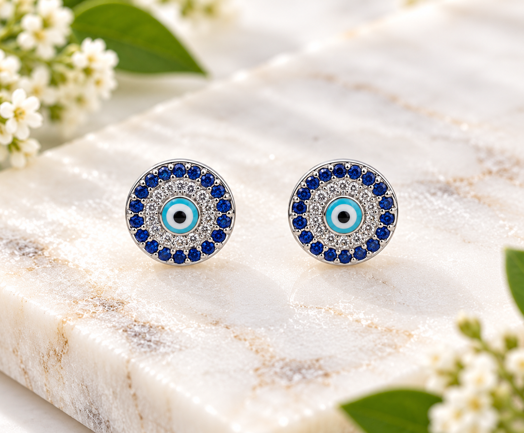 Stud Earrings Evil Eye Round 8 mm