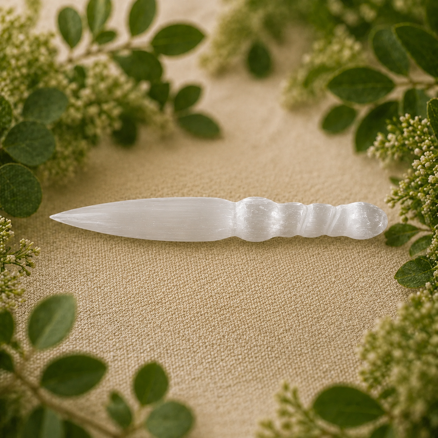 Knife Selenite Spiral with Heart 20cm - Instore Only | Carpe Diem With Remi