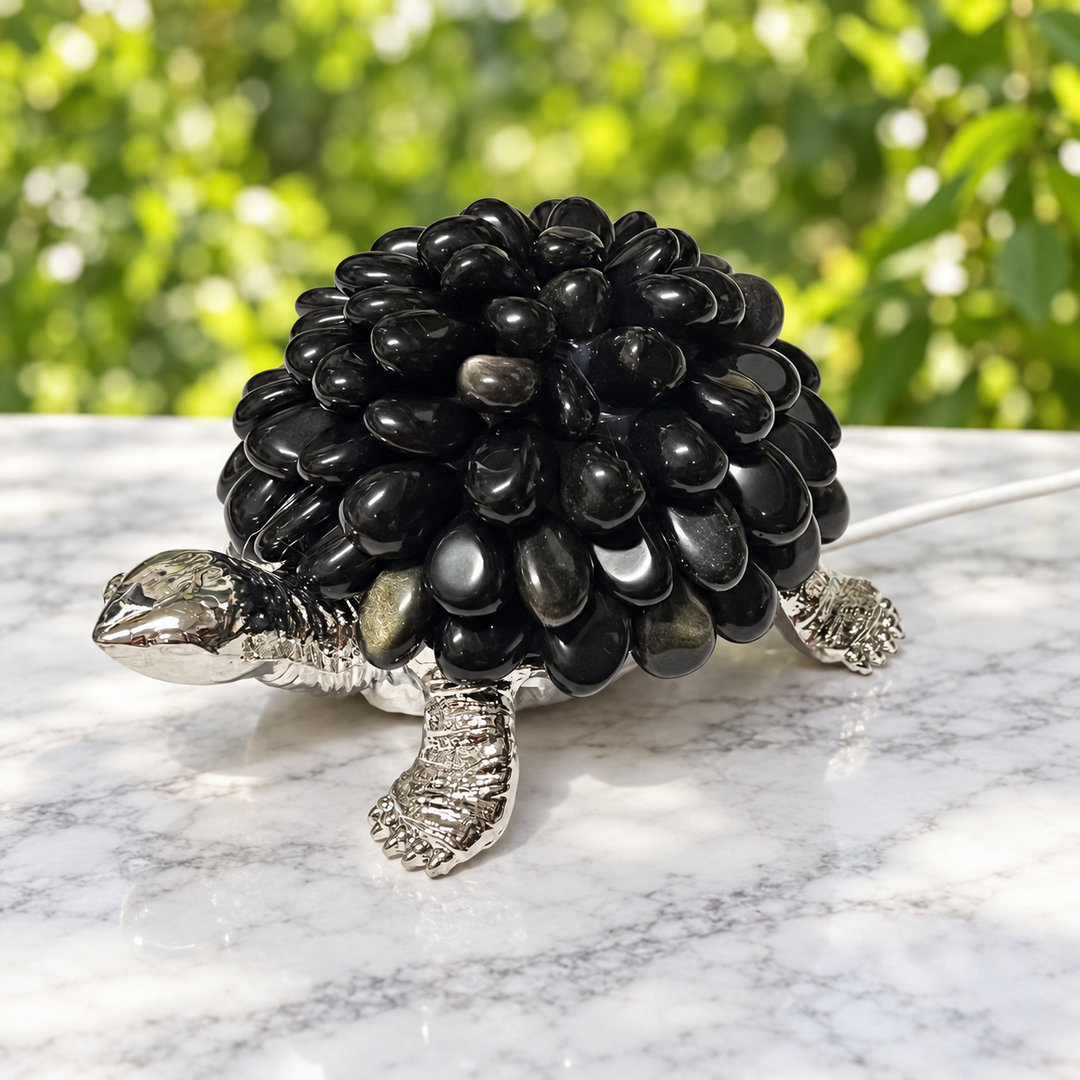 Turtle Light Silver Sheen Obsidian USB with Crystal Chips