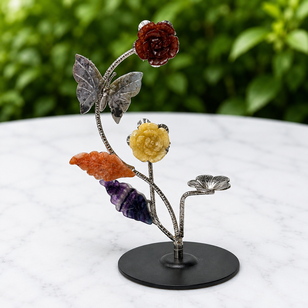 Butterfly & Flower Hand-Carved Crystal Ball Stand