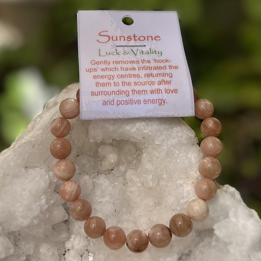 Bracelet Peach Sunstone Moonstone 8mm Beads