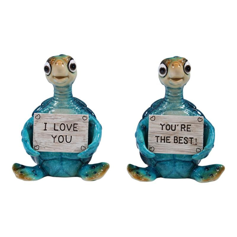 Turtle Holding Sign Marble 11 cm - Instore Only!