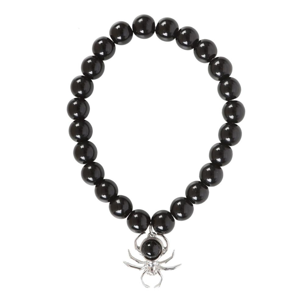 Bracelet Black Obsidian Beads Spider 8mm