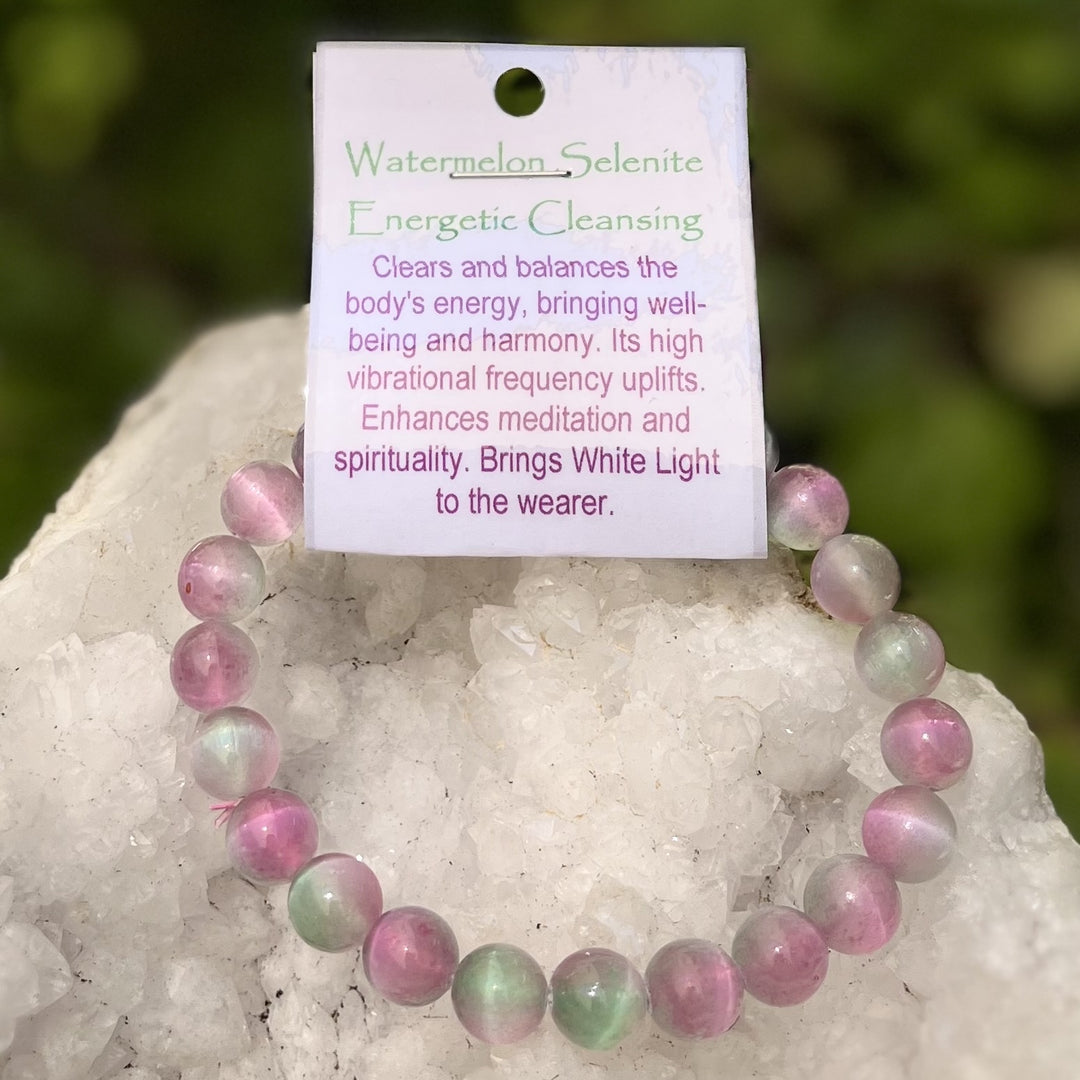 Bracelet Selenite Watermelon 8mm Beads