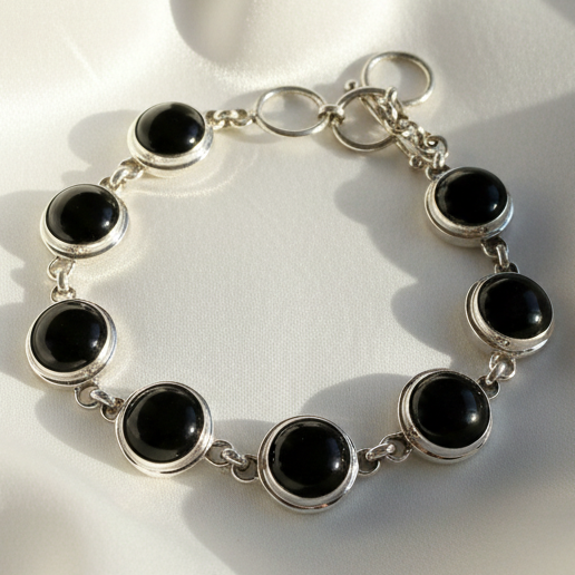 Bracelet Black Onyx Cabochon Round 1 cm