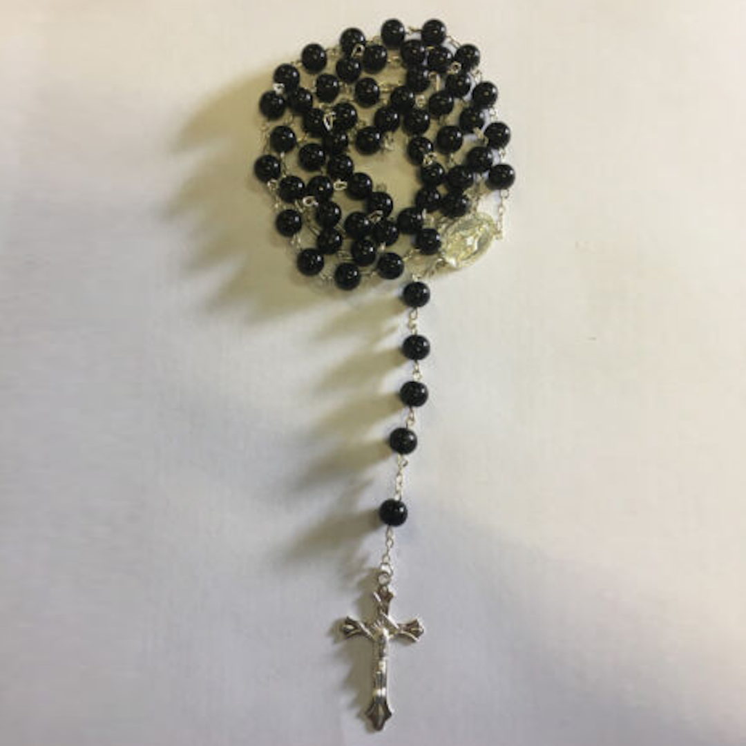 Rosary with Black Beads and Cross