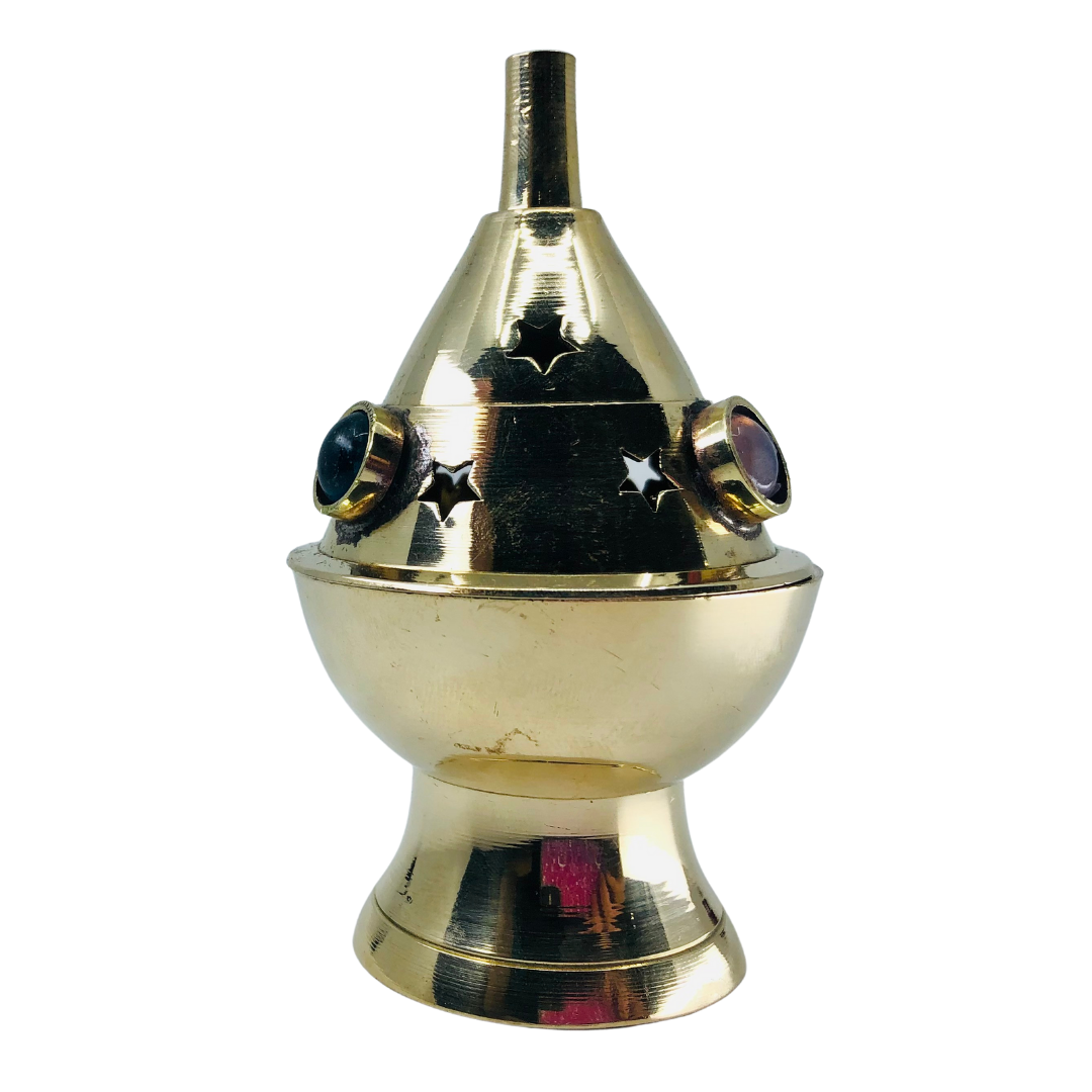 Incense Burner Brass with Gems 10 cm