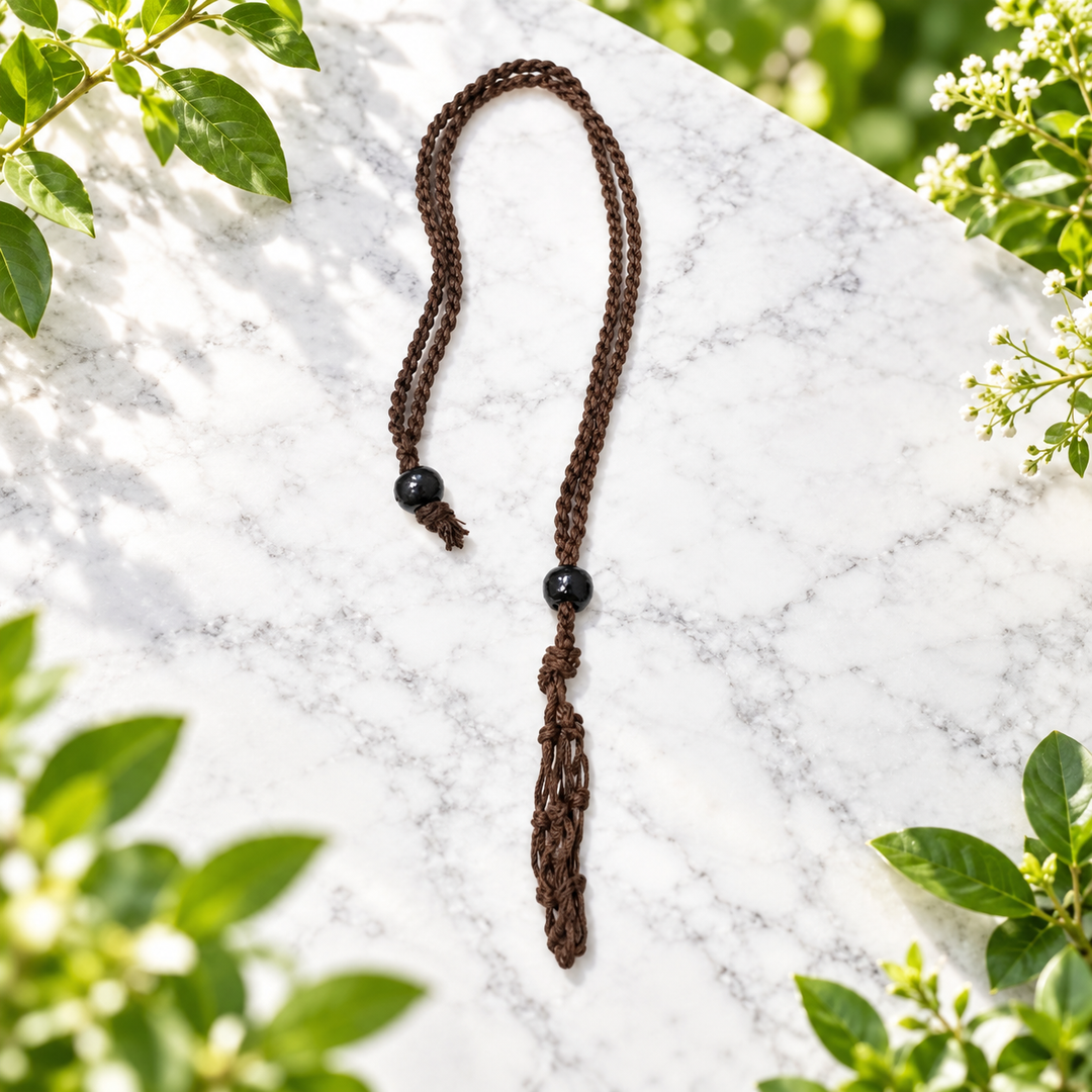 Macrame Crystal Necklace Chocolate Brown 45 cm