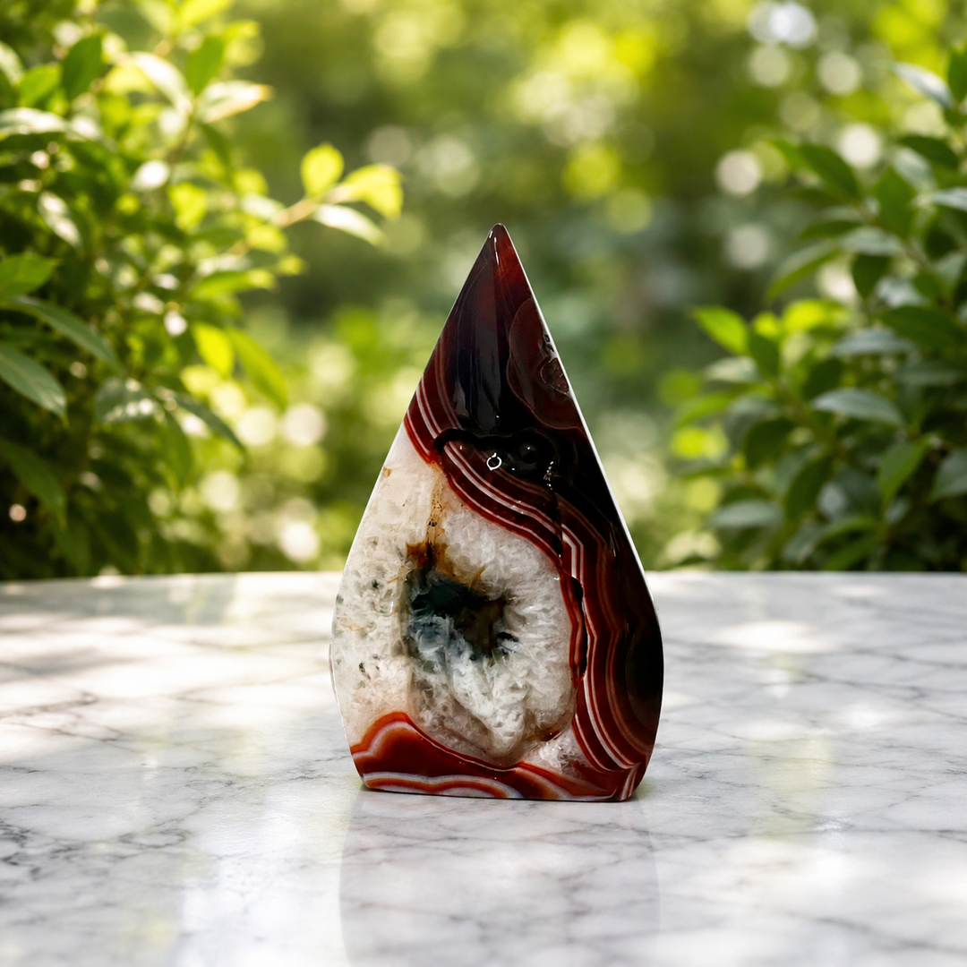 Flame Sardonyx Carved Goldfish 8.3 cm