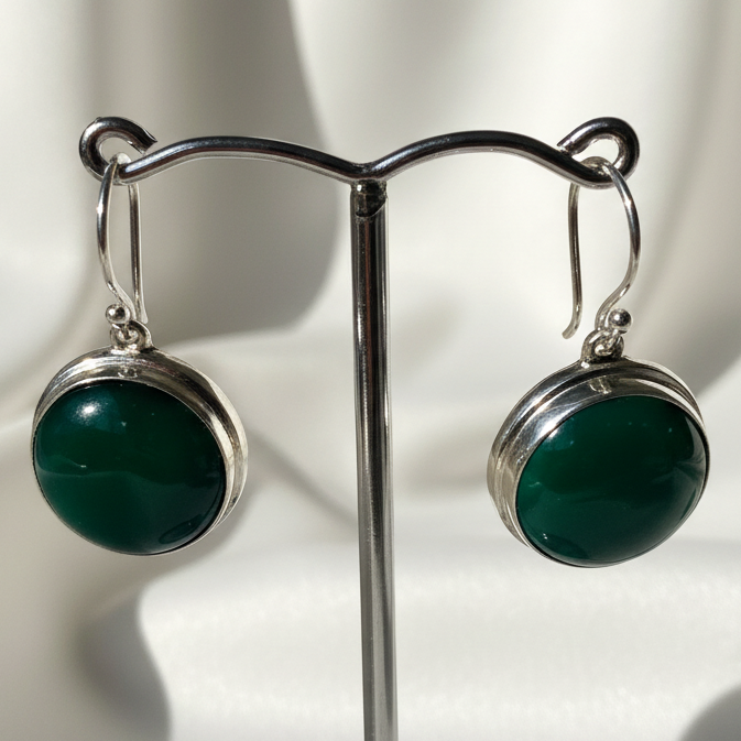 Earrings Green Onyx Round 3.1 cm