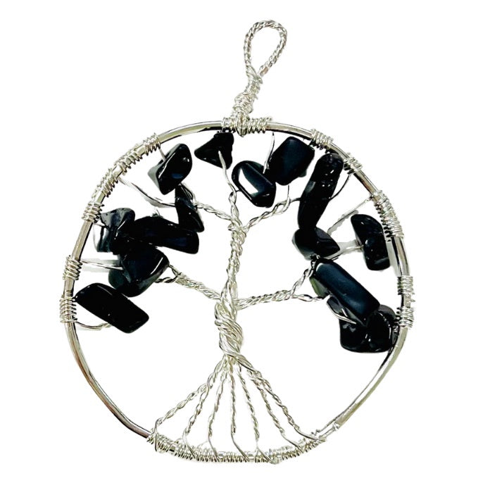 Pendant Tree of Life Black Tourmaline Round
