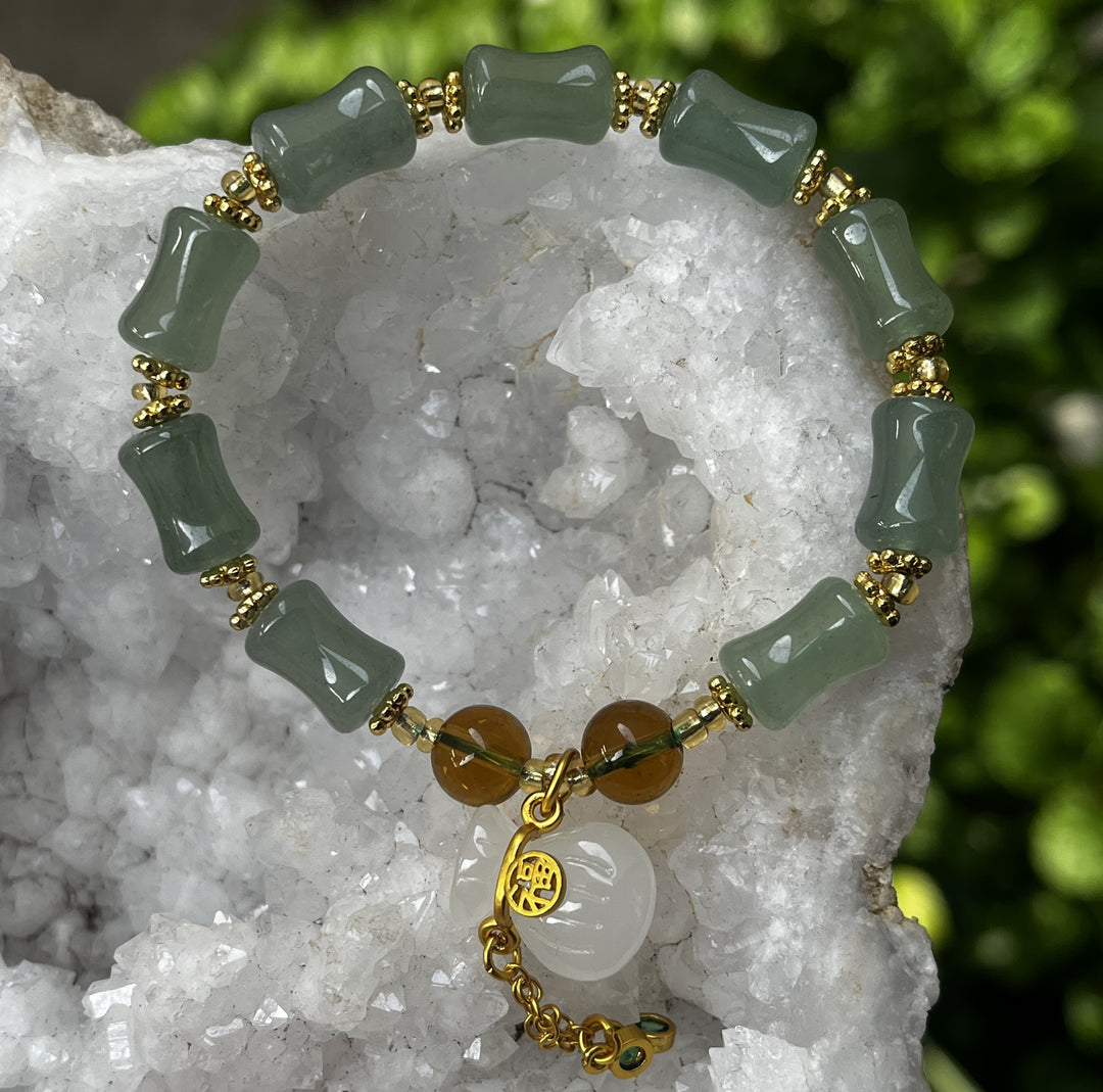 Bracelet Green Aventurine Money Bag Charm