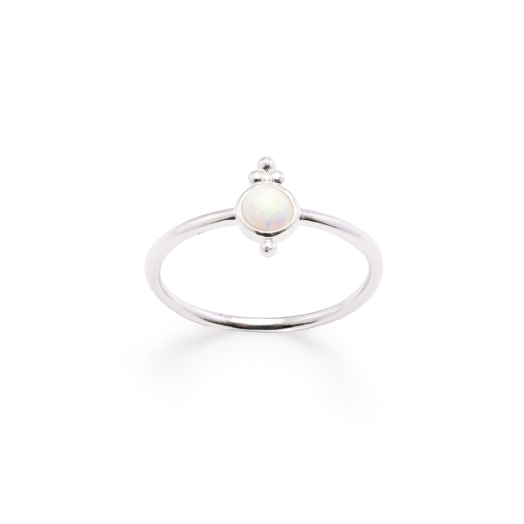 Ring Opalite White Round Sterling Silver 0.4 cm