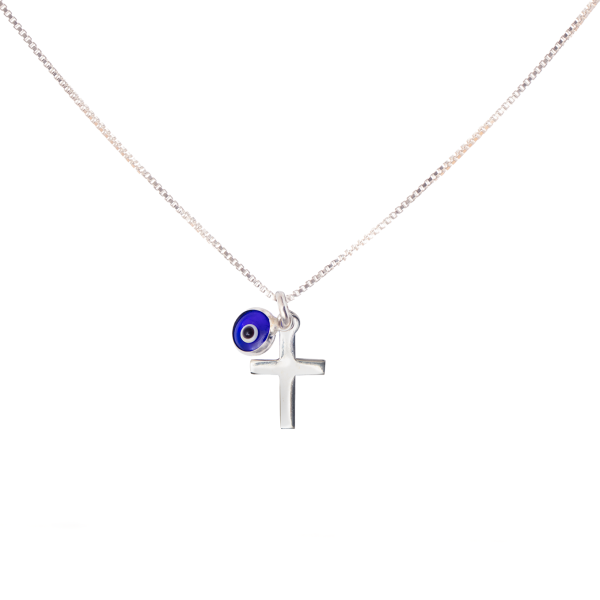 Necklace Cross and Evil Eye Dark Blue