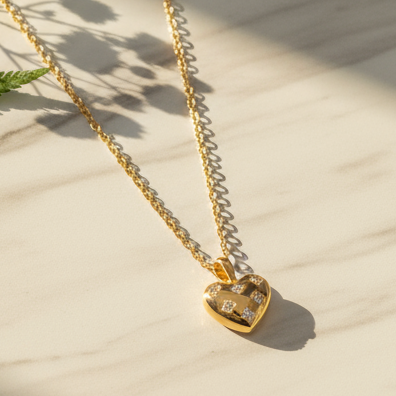 Necklace Heart Studed Gold Plated