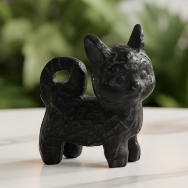 Cat Crystal Carving Black Obsidian Matte