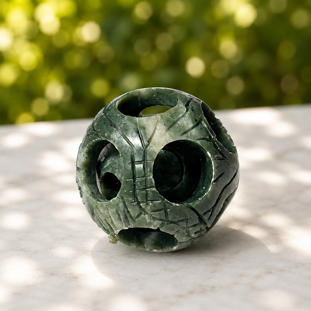 Green Jade Ball Within Ball Carving