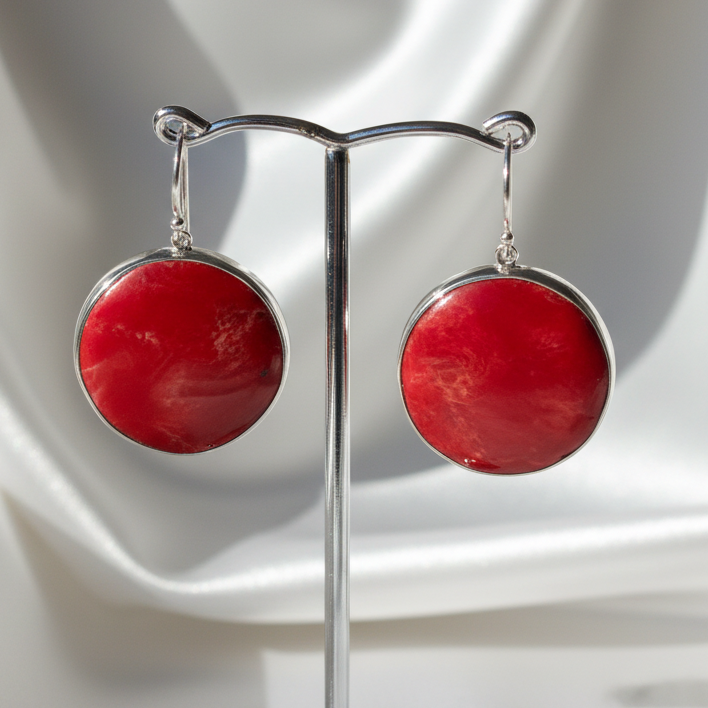 Earrings Red Coral Round