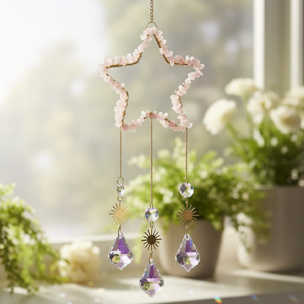 Suncatcher Rose Quartz Star 40 cm