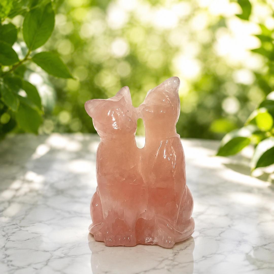 Kissing Cat Rose Quartz 7.8 cm | Carpe Diem With Remi