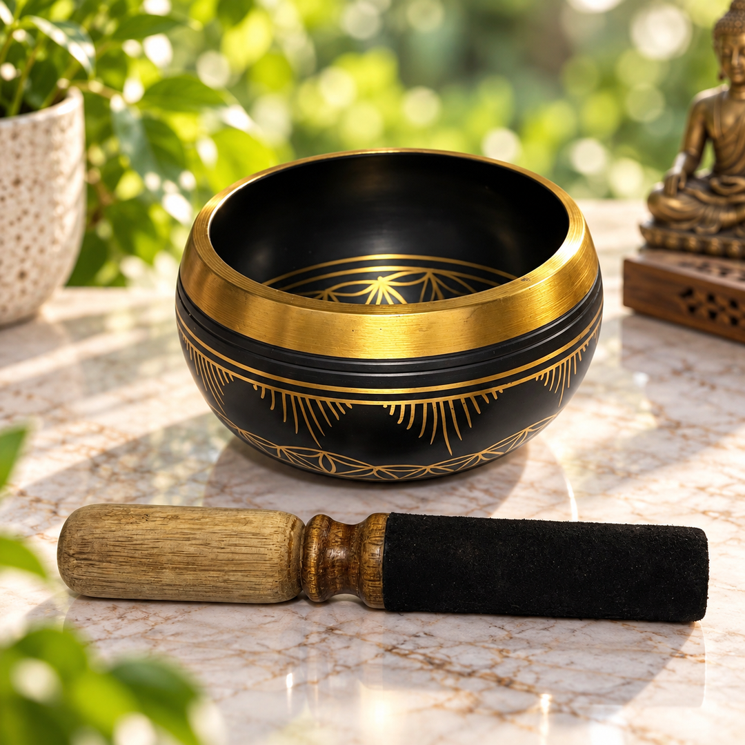 Singing Bowl Flower of Life Black 12 cm