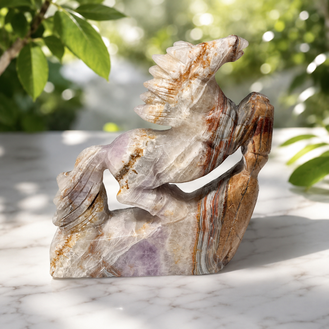 Horse Rearing Amethyst Agate Hand Carved | Carpe Diem With Remi
