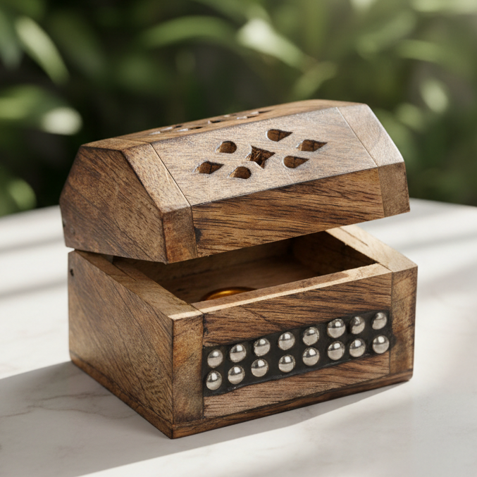 Incense Box Cone Holder Wood 5x7 cm